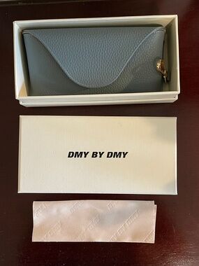 DMY BY DMY Light Blue Leather Sunglasses Case with Box and Cloth